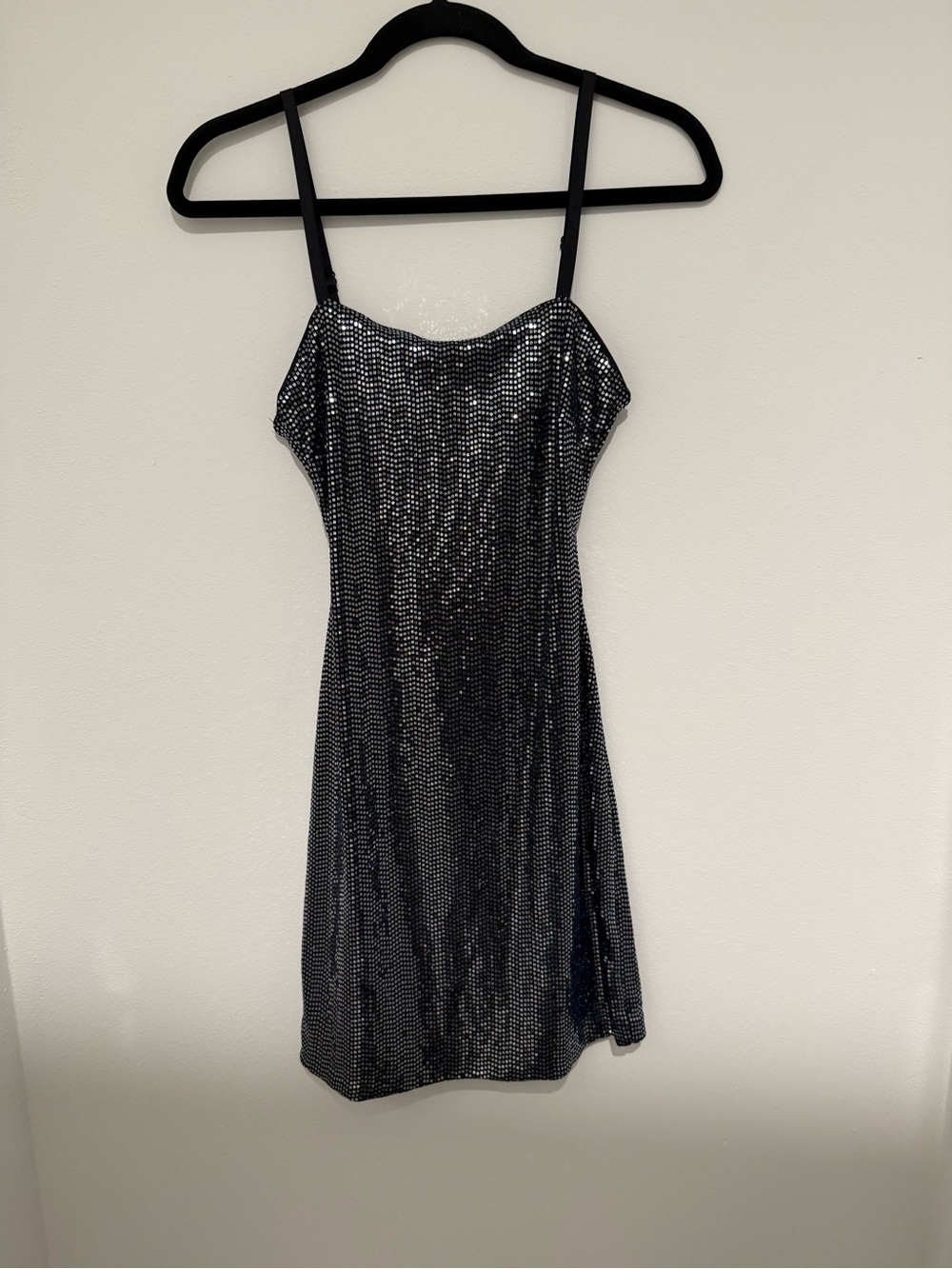 Navy Sequin Slip Dress with Spaghetti Straps